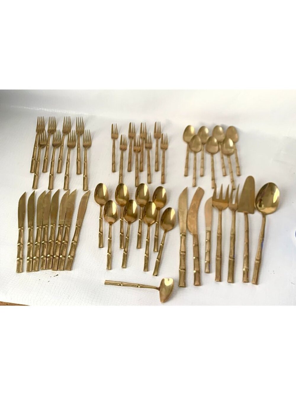 47-Piece Mid-Century Thai Nickel-Bronze Flatware Set In Bamboo Pattern
